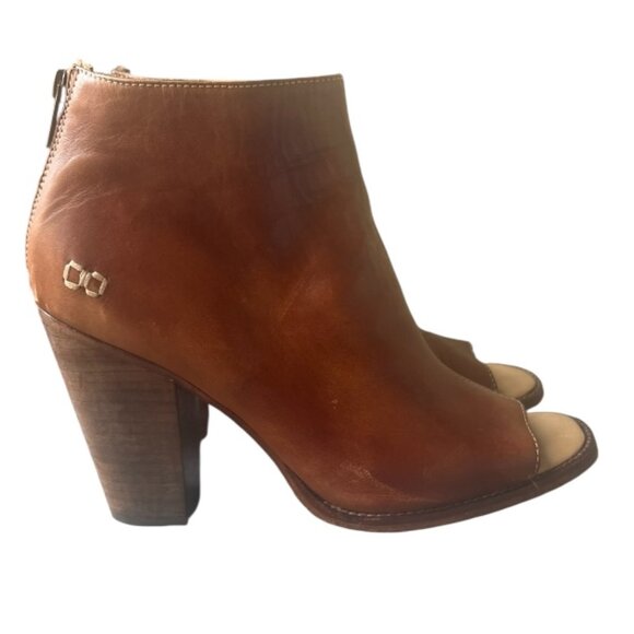 Bed Stu Onset Cognac Brown Leather Block Heel Booties Size 10 - Picture 9 of 13